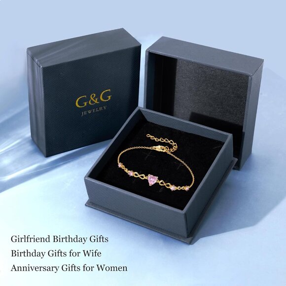 Infinity Heart Birthstone Sterling Silver Charm Bracelet Women Adjustable Gift - Picture 6 of 6